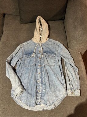 H&M Gray Hoodie with Blue Denim Detail- XS